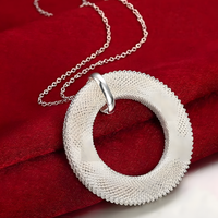 Unified Jewellery Large Circle Mesh Pendant Necklace Women Statement Silver 1823