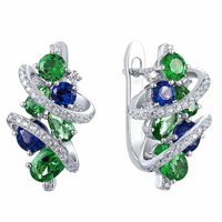 Sparkling Green & Blue Gemstone Swirl Hoop Drop Earrings – Women’s Bridal 1308