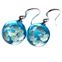 Unified Jewellery Whimsical Blue Sky White Clouds Glass Ball Dangle Earrings B7