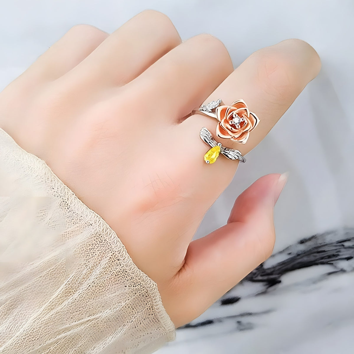 Unified Jewellery Rotatable Rose Flower Ring (Adjustable) Silver Tone Floral 388