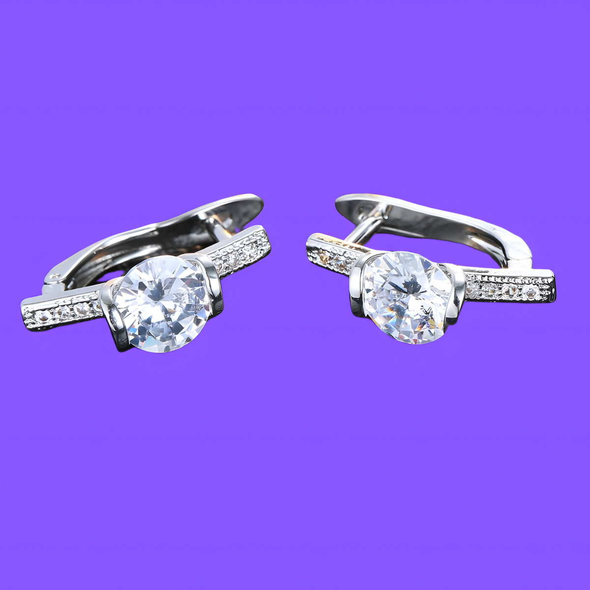 Sterling Silver-Plated Hoop Earrings – Elegant Cubic Zirconia Stone Design 905