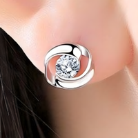 Silver Swirl Stud Earrings Women – Elegant Cubic Zirconia Round Cut Earrings 950