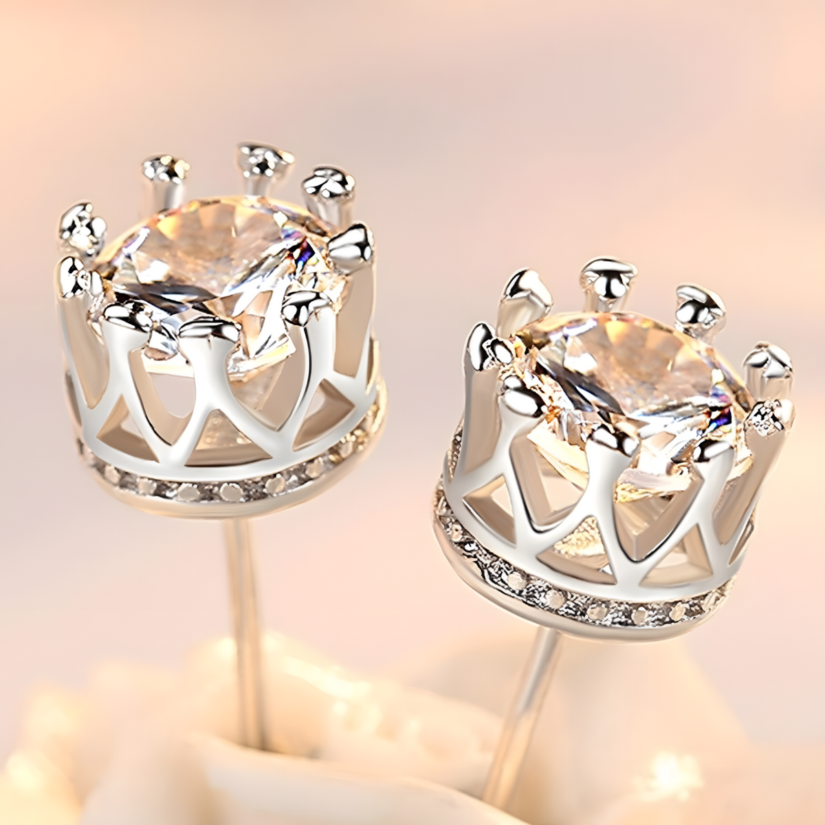 Silver Colour Cubic Zirconia Stud Earrings for Women– TRENDY Round White CZ 1049