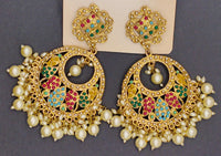 Elegant Bollywood Inspired Gold Kundan Earrings - Traditional Indian Jewelry 241