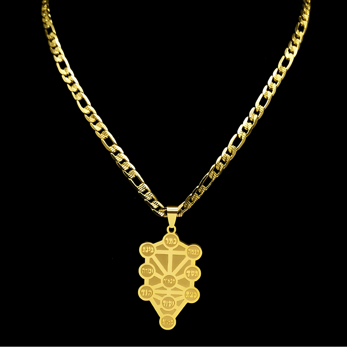 Stainless Steel Gold Kabbalah Sephirot Tree Of Life Hebrew Pendant Necklace 1072