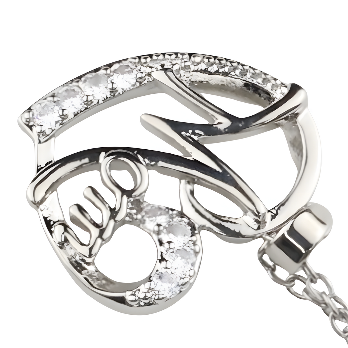 Mom Heart Pendant Necklace Silver Plated Link Chain Cubic Zirconia Micro 1359