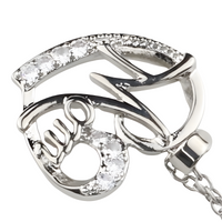 Mom Heart Pendant Necklace Silver Plated Link Chain Cubic Zirconia Micro 1359