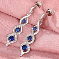 Blue Crystal Dangle Drop Earrings for Women – Elegant Long Twist Design  B6
