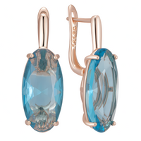 585 Rose Gold Blue Natural Zircon Oval Drop Earrings for Women, Copper Base 1287