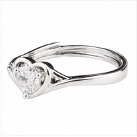 Women's Adjustable Heart Solitaire Zircon Ring, Round Brilliant Promise 1641
