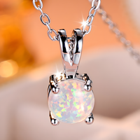 Sterling Silver Plated Fire Opal Stone Pendant Necklace | Dainty Gemstone B176