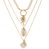 Boho Shell & Palm Layered Necklace – Gold-Tone Zinc Alloy Imitation Pearl 677