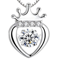 925 Sterling Silver Crown Heart Dancing Zircon Necklace – Elegant Box Chain 252