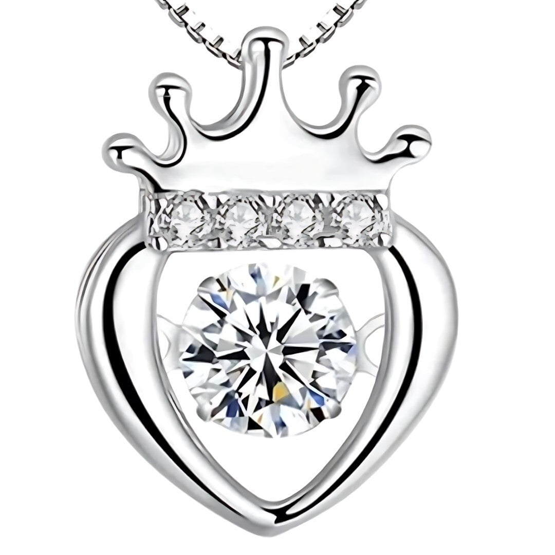 925 Sterling Silver Crown Heart Dancing Zircon Necklace – Elegant Box Chain 252