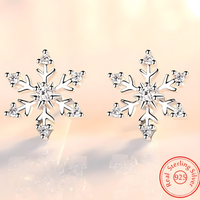 Women's Snow Flake Stud Earrings 925 Sterling Silver Plated Cubic Zirconia 465