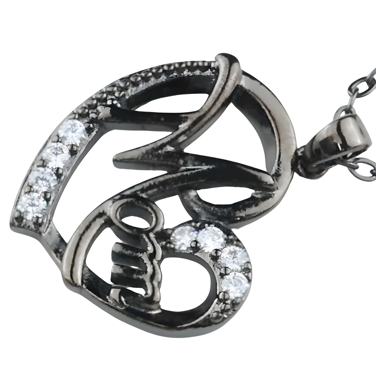 Black Mom Heart Necklace Cubic Zirconia Pendant Link Chain Womens Jewellery 1361