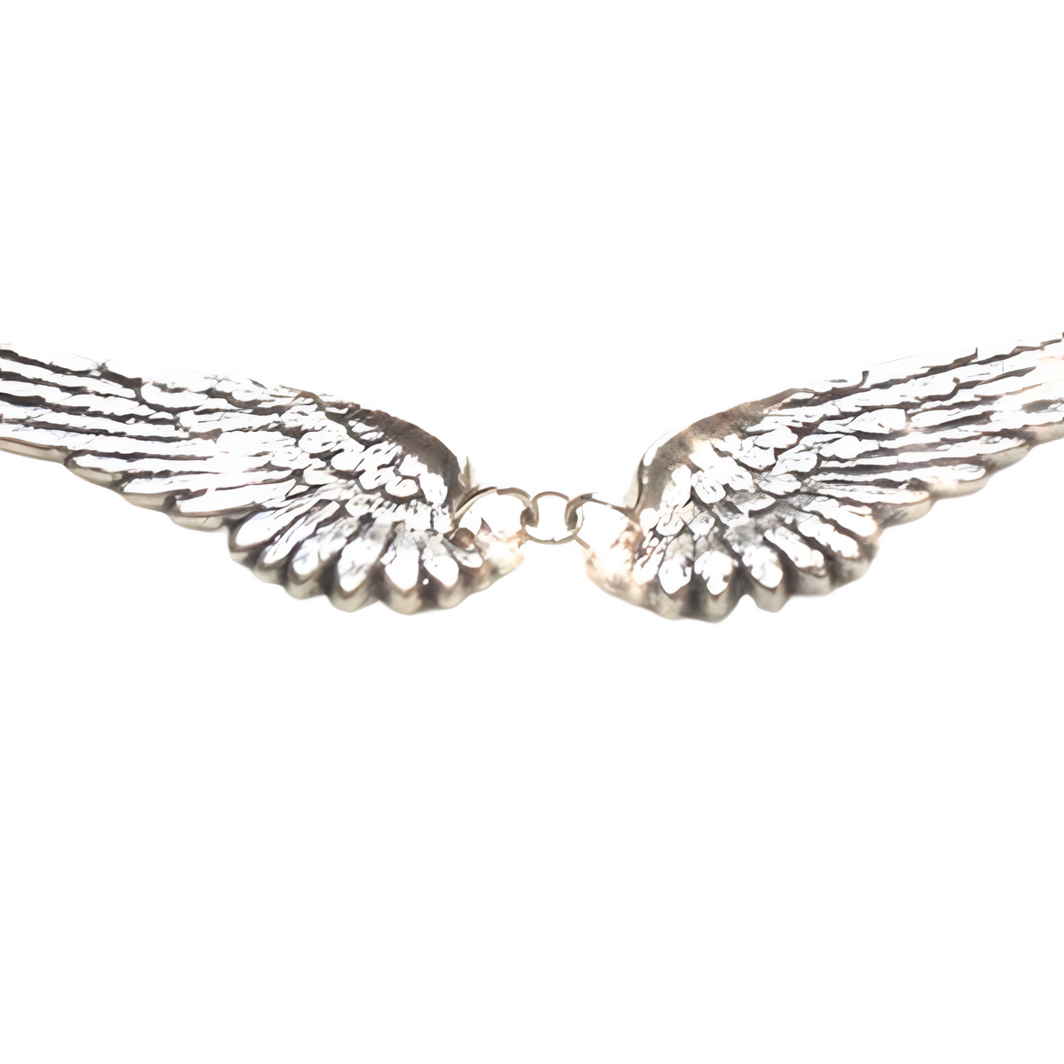 Statement Silver Tone Angel Wings Choker Necklace - Detailed Feather Design B44