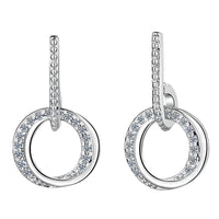 Sterling Silver Double Circle Drop Earrings with Rhinestone Accents Elegant 346