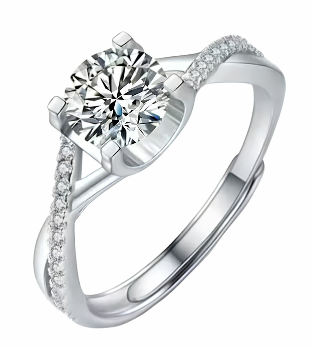 Women's Adjustable Round Brilliant Zircon Engagement Ring Silver Tone Split 1656