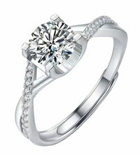 Women's Adjustable Round Brilliant Zircon Engagement Ring Silver Tone Split 1656