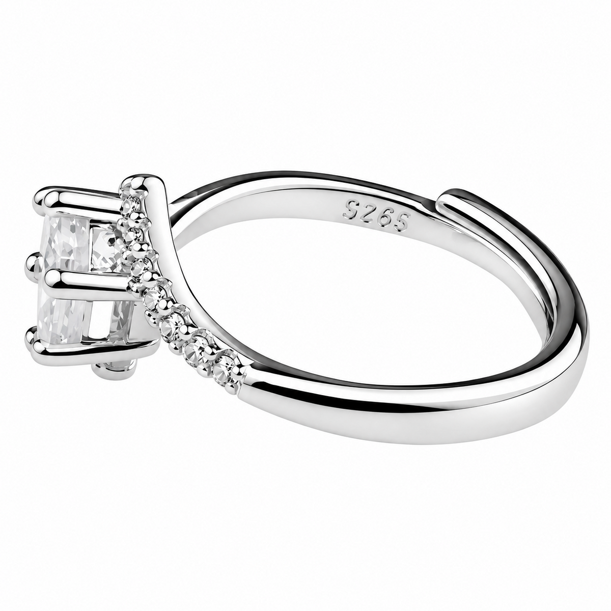 Adjustable Zircon Solitaire Ring, Round Brilliant Promise Style, Silver Ton 1653