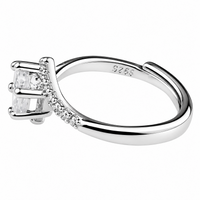 Adjustable Zircon Solitaire Ring, Round Brilliant Promise Style, Silver Ton 1653