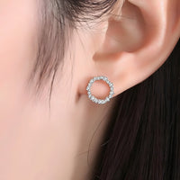 925 Sterling Silver Circle Stud Earrings with Rhinestones - Small Halo Studs 352
