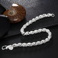 925 Sterling Silver Bracelet Women Men 5MM Width 20CM 8 Inch Lobster Clasp 1770