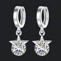 Crystal Star Hoop Earrings Women – Trendy Silver-Tone Huggie Dangle Earrings 998