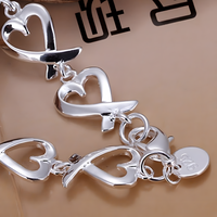 Silver Plated Heart Link Bracelet Copper Alloy with 925 Silver Plating 1210
