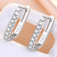925 Silver-Plated Crystal Hoop Earrings for Women Elegant Round Huggie Hoops 932