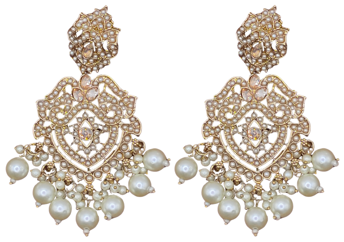 Elegant Bollywood Inspired Gold Kundan Earrings - Traditional Indian Jewelry 180