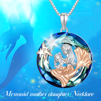 Mermaid Necklace Women Sterling Silver Plated Mother Daughter Blue Ocean B145