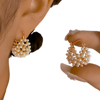 Chunky Hoop Earrings | Irregular Bubble Faux Pearl Cluster Stud Eardrops 566