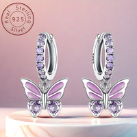 Sterling Silver Butterfly Dangle Earrings for Women 925 Silver Purple Zircon 845