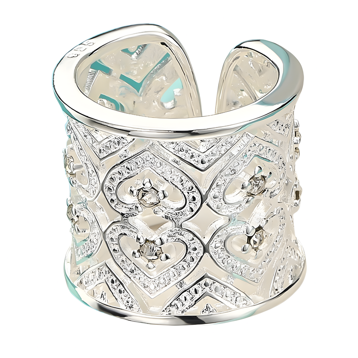 Wide Heart Cuff Ring For Women Open Adjustable Statement Ring With Clear 1768