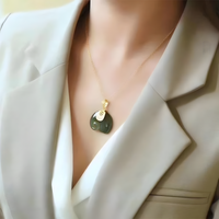 Women's Natural Jade Elephant Pendant Necklace 18K Gold Plated Chain Dainty 457