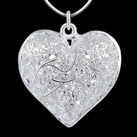 Filigree Heart Pendant Necklace for Women – Silver Plated Alloy Floral Cut 1101