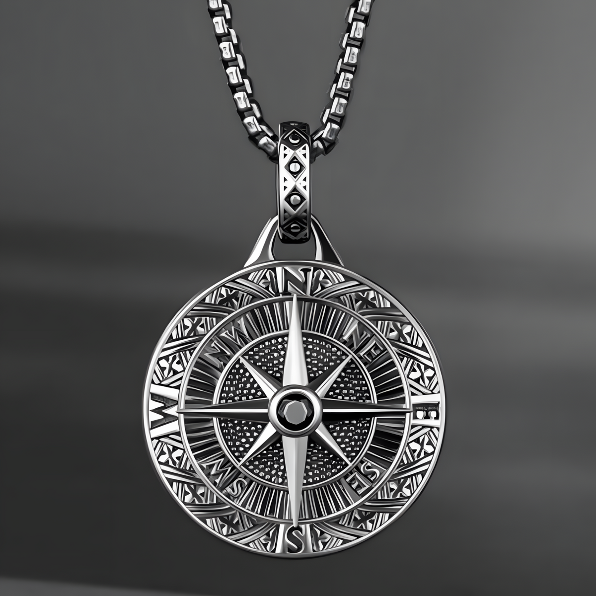 Compass Pendant Necklace for Men Rotating Compass Disc Medallion Hip Hop 1387