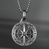 Compass Pendant Necklace for Men Rotating Compass Disc Medallion Hip Hop 1387