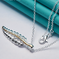 Feather Pendant Necklace 18 Inch Snake Chain - Two Tone Textured Feather 1500