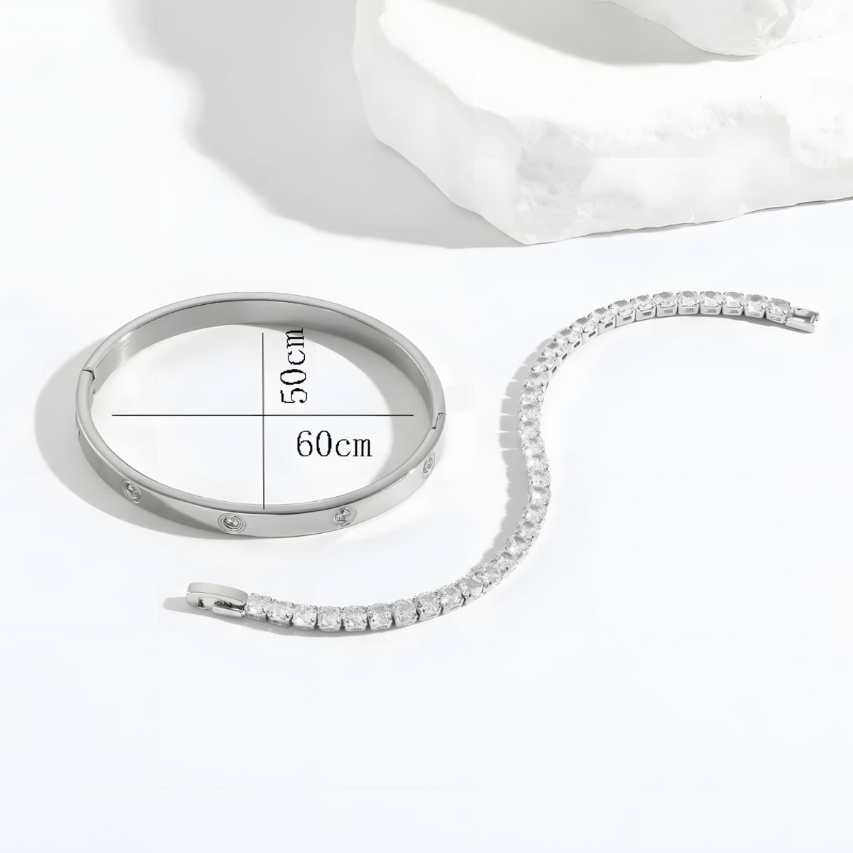Unified Jewellery Silver-Tone Bracelet Set for Women | Tennis Chain & Bangle 442