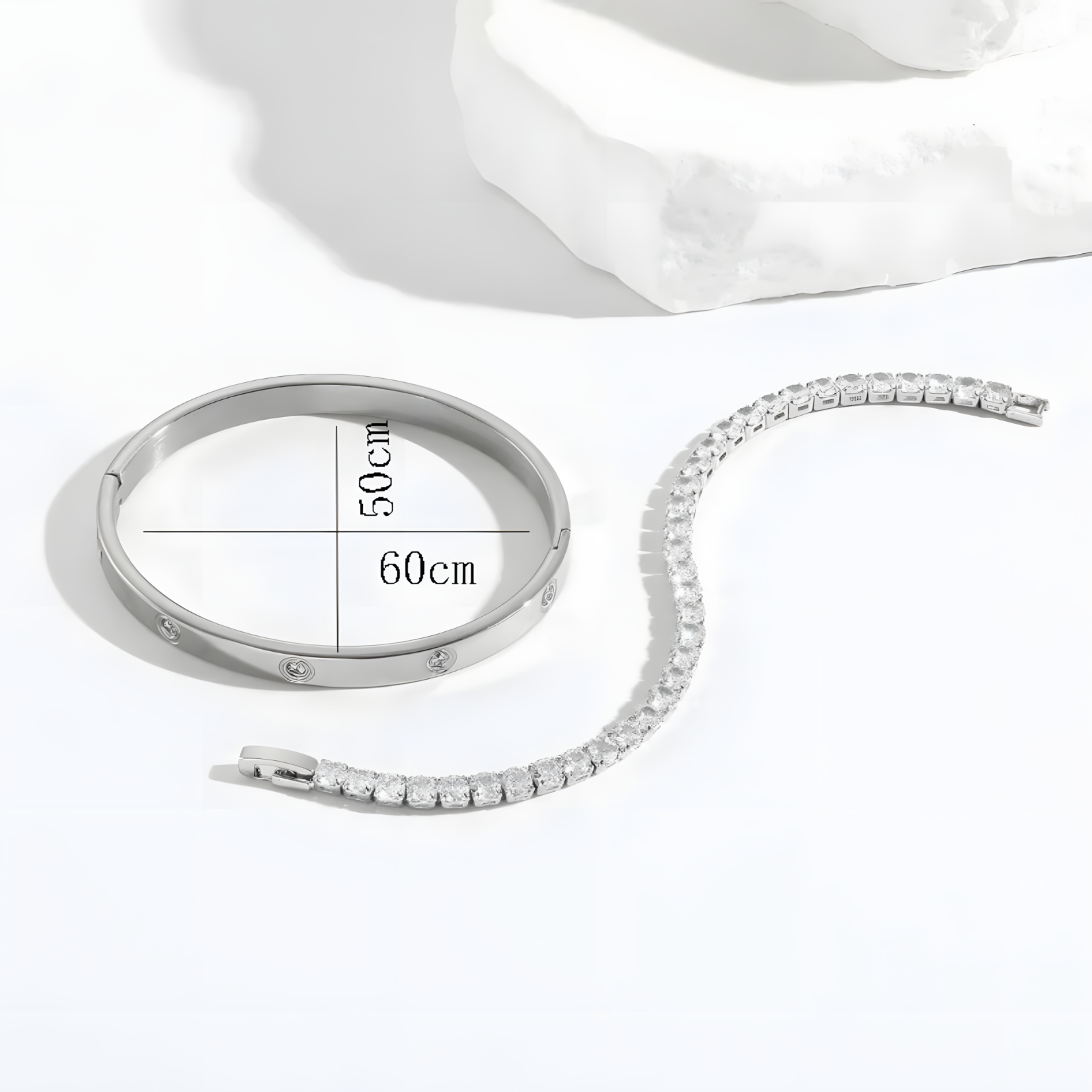 Unified Jewellery Silver-Tone Bracelet Set for Women | Tennis Chain & Bangle 442