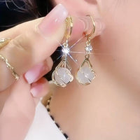 Moonstone Bead Shiny Rhinestone Decor Dangle Earrings Elegant Simple Style 29 UK