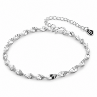 925 Sterling Silver Bracelet Women - Adjustable Silver Colour Twisted Wave 1803