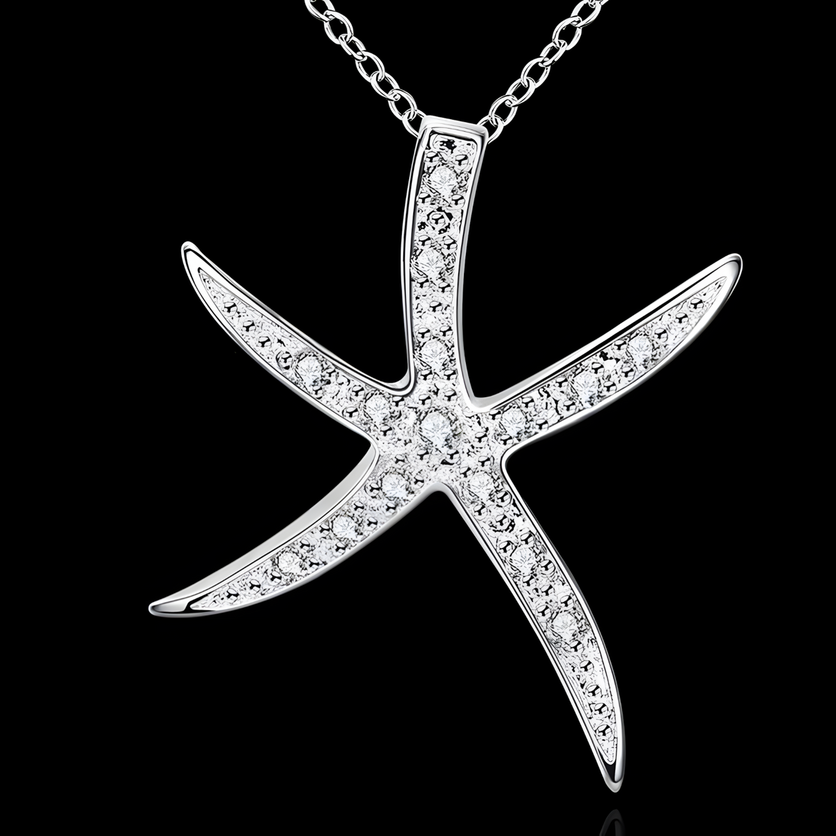 Starfish Pendant Necklace For Women - Sparkle Sea Star Charm, Crystal Look  1791