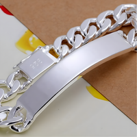 Silver Plated Alloy ID Chain Bracelet 20cm, Unisex Cuban Link Bracelet  1413