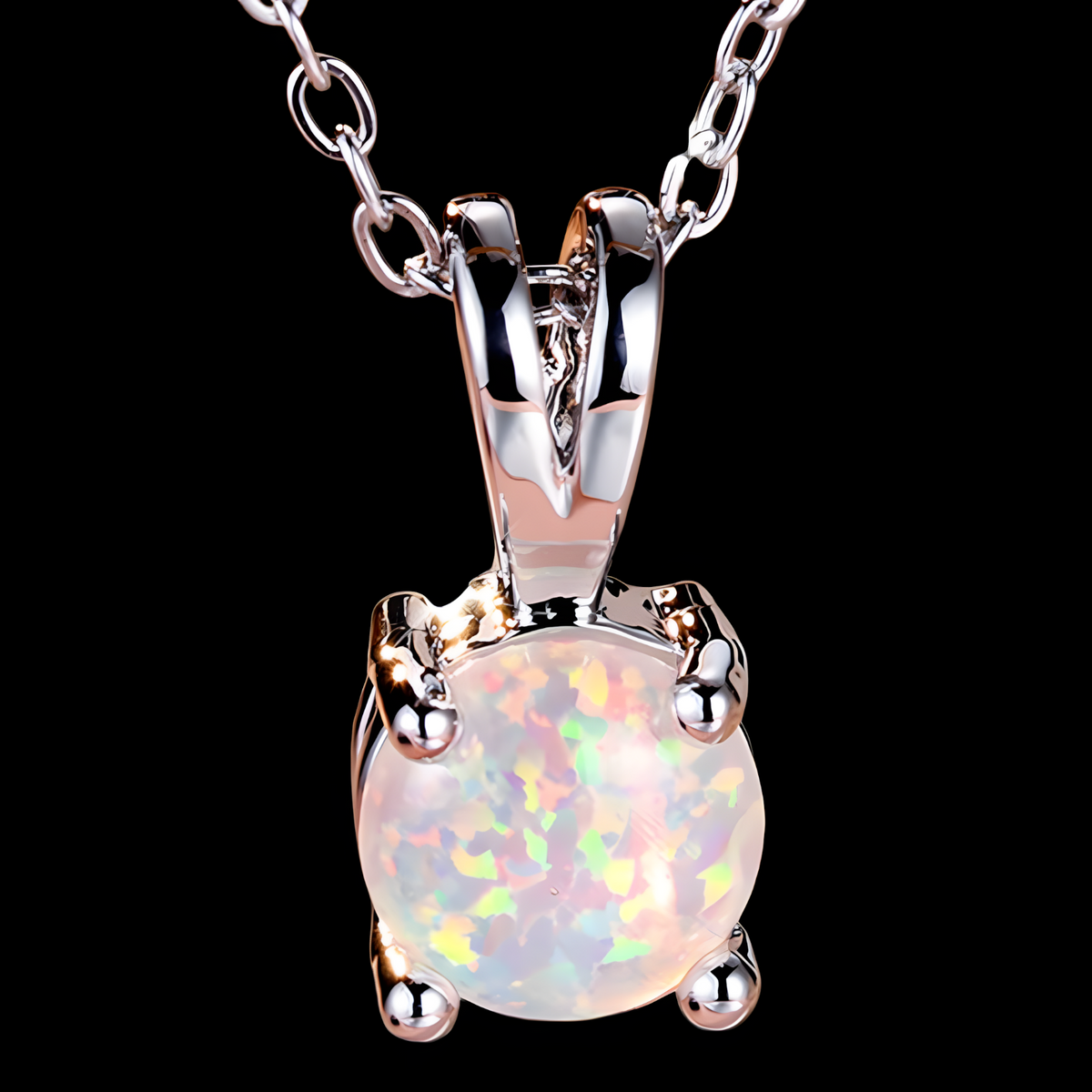 Sterling Silver Plated Fire Opal Stone Pendant Necklace | Dainty Gemstone B176