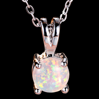Sterling Silver Plated Fire Opal Stone Pendant Necklace | Dainty Gemstone B176