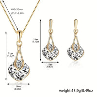 Inlaid Square Shape Crystal Jewelry Set With Pendant Necklace & Drop Earrings 94